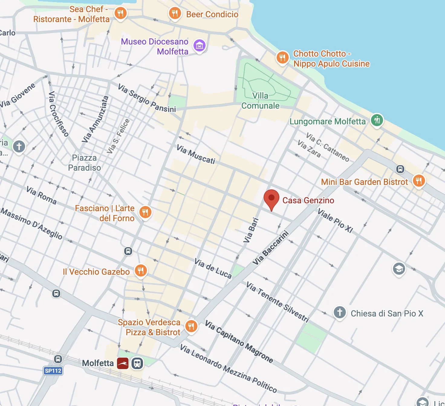 Mappa di Molfetta con la posizione di Casa Genzino